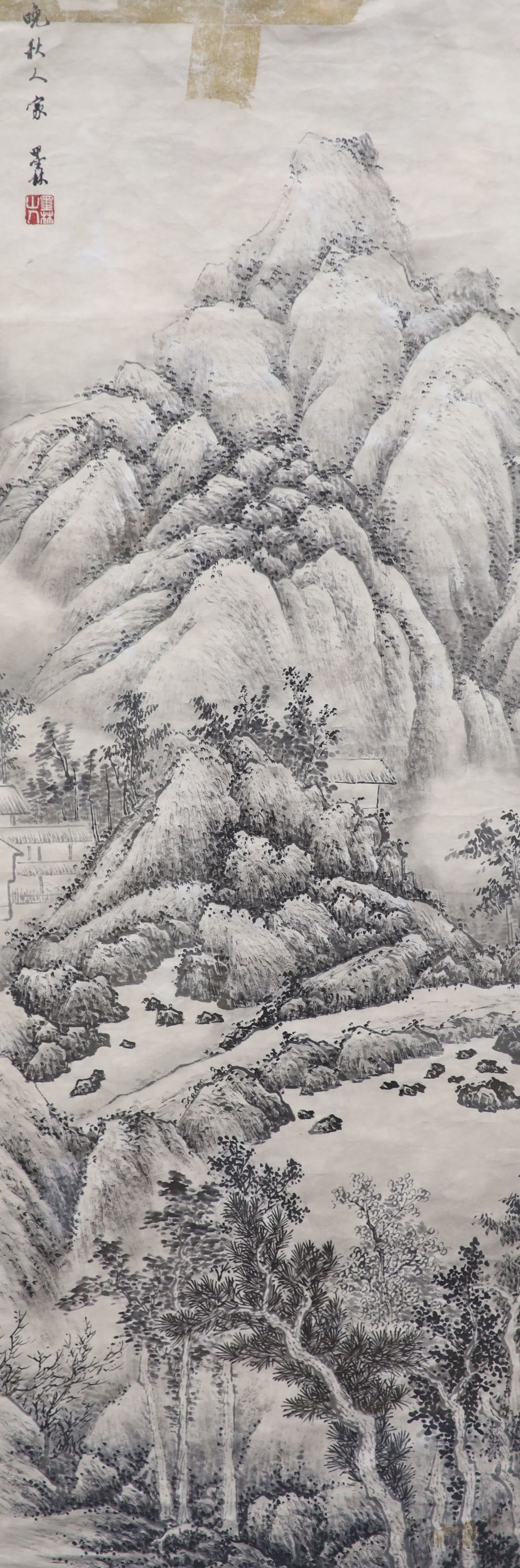 Chinese School, four monochrome watercolours on paper, Mountain landscapes, 93 x 33cm